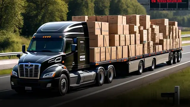 Tractor-trailer loaded with palletised freight on the highway