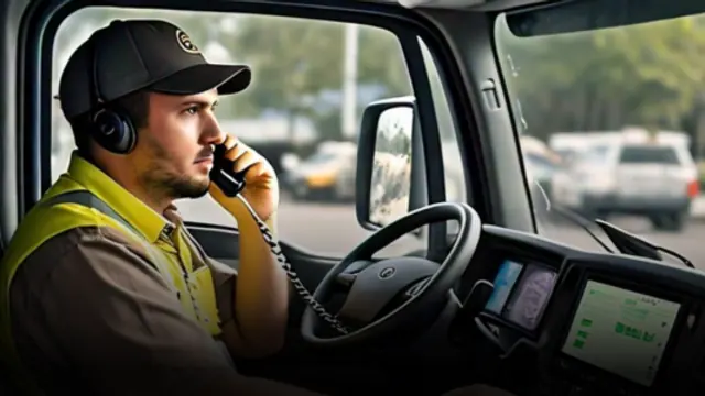 Dispatcher on the phone in a truck cab
